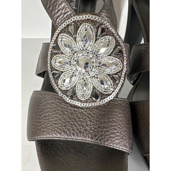 Brighton Viva Metallic Bronze Leather Heels Open Toe Dress Shoes Sz 10 Straps - Picture 6 of 12